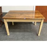 A Victorian oak and painted table on square legs. 54' long