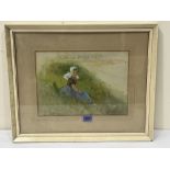 MINNIE AGNES COHEN. BRITISH 20TH CENTURY Study of a young girl on a bank. Signed. Watercolour 10'