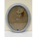 EDITH MARY JELLEY. BRITISH 19TH CENTURY Portrait of a lady in a yellow hat. Inscribed verso.