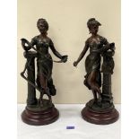 A pair of late 19th century French decorated Speltar figures after Provin Serres, Le Croquis and