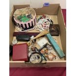 A box of costume jewellery and sundries
