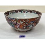 A Chinese Mandarin bowl, decorated with continuous scenes of figures. 10' diam. Two hair cracks