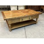 An inlaid low table with two frieze drawers. 51' wide