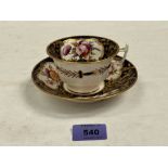A teacup and saucer, possibly by Charles Bourne, Foley Potteries, gilded and painted with summer