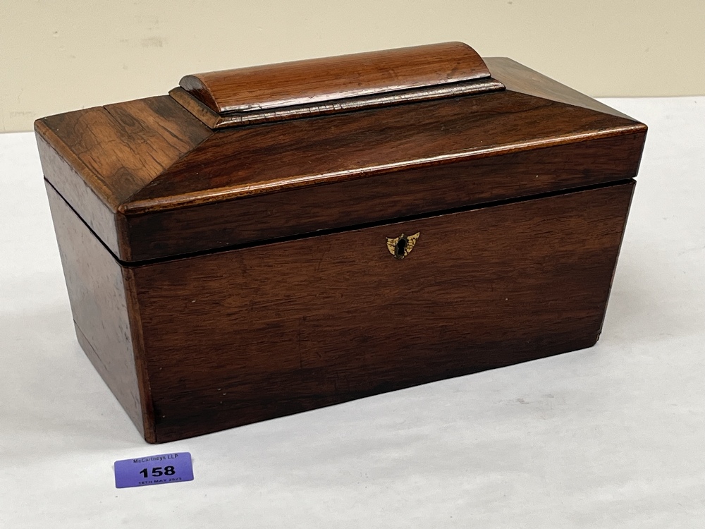 A 19th century rosewood sarcophagus tea caddy. 12' wide