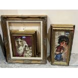 A collection of framed tapestry pictures with a gilt frame