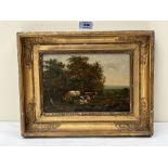 CHARLES TOWNE. BRITISH 1763-1840 A wooded landscape with cattle. Signed verso and dated 1835. Oil on