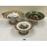 Three 19th century Prattware comports. 13' wide and smaller. One with rim chip