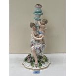 A 19th century continental figural candlestick, the base with rose flowers. 14' high