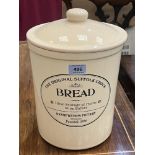 A Henry Watson Pottery Suffolk bread crock and cover. 12½' high. Chip to rim