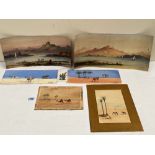 A collection of seven gouache and watercolour drawings of Arab scenes, including examples by Chas