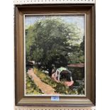 JOHN McLELLAN. BRITISH 20TH CENTURY Canal scene with boat. Signed. Oil on board 16' x 12'