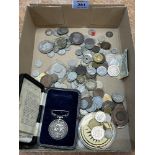 A collection of coinage to to include a silver Liverpool Shipwreck Humane Society medal. Please no