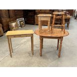 A small pine dining table; a side table; a stool and an occasional table (4)