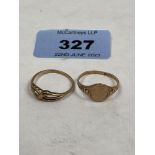 Two 9ct rings. 2g
