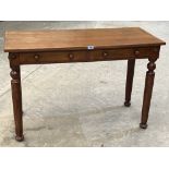 A 19th century mahogany side table with a pair of frieze drawers on turned legs. 45½' wide