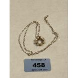 A 9ct pearl pendant and necklet chain. 2g gross