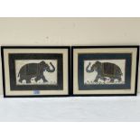 INDIAN SCHOOL. 20TH CENTURY Studies of elephants. A pair. Watercolour on textile 9½' x 13'