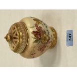 A Royal Worcester blush ivory pot-pourri jar and cover, pattern no. 1314. 5¼' high. Date code for
