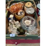 A box of biscuit barrels and glassware etc.
