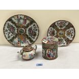A Chinese famille-rose jar and cover (A.F); two plates and a teapot