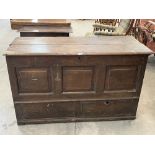 An 18th century joined oak mule chest. 51' wide (A.F.)