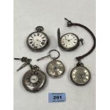 Four silver cased lever watches and a silver cased keyless watch. (A.F.)