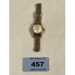 A 9ct lady's wristwatch on 9ct bracelet. 14g excluding movement