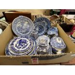 A collection of English blue and white ceramics