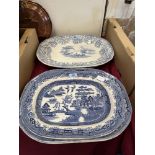 Four blue and white meat plates