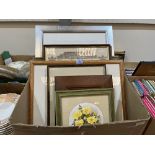 A box of watercolour drawings and prints