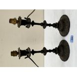 A pair of 19th century speltar candlesticks converted to lamps. 10½' high excluding fitting