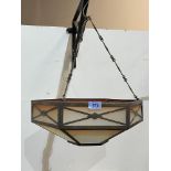 An Art-Deco hexagonal brass and glass sectional plate hanging lampshade. 14' diam.