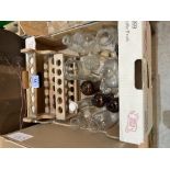 Two boxes of laboratory glassware, bottles etc.