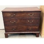 A 19th century mahogany chest of three long drawers on bracket feet. 46' wide4