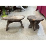 Two primitive oak stools