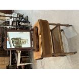 An oak tea trolley and a mahogany dressing table mirror