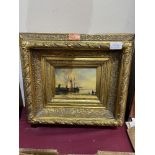 An oil harbour scene in heavy gilt frame. The oil 5' x 6½'. A modern reproduction