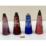 Four cameo glass scent atomiser bottles. 6¾' high. Losses