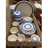 A box of Cornish Ware and Chef Ware ceramics