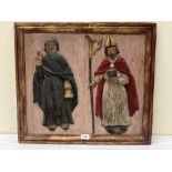 A 19th Century Greek Orthodox polychrome wood plaque carved in relief with two saints. 21½' x 24½'