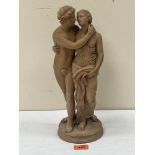 A terracotta group of Cupid and Psyche. Late 19th century. 14' high.