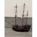 A wood model of a galleon. Length of hull 34'