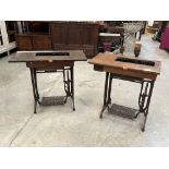 Two Singer cast iron sewing machine treadle bases