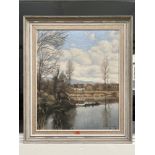 EUGENE JEAN MARIE BERGERON. FRENCH 20th CENTURY A landscape, Springtime Reflections. Signed.