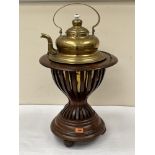A 19th century Dutch walnut line inlaid and brass kettle stand. 26'high