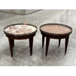 A pair of late 19th century mahogany low tables, the marble tops with brass gallery. 19' diam x