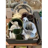 Three boxes of ceramics, glassware and sundries