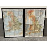 Two framed maps, Roman Britain and Britain in the Dark Ages. 34' x 23'. One Unglazed