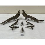 A pair of Viners plated pheasant table ornaments with six smaller menu or place holders